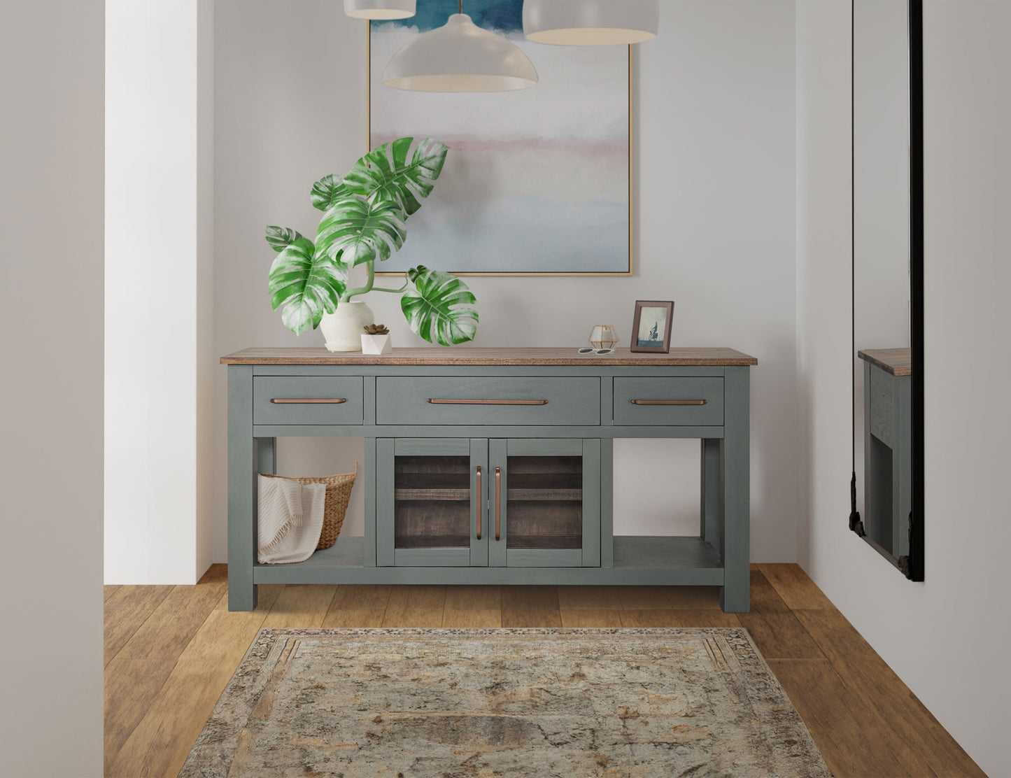 3 Drawer & 2 Door, Console - Coastal Plain Green