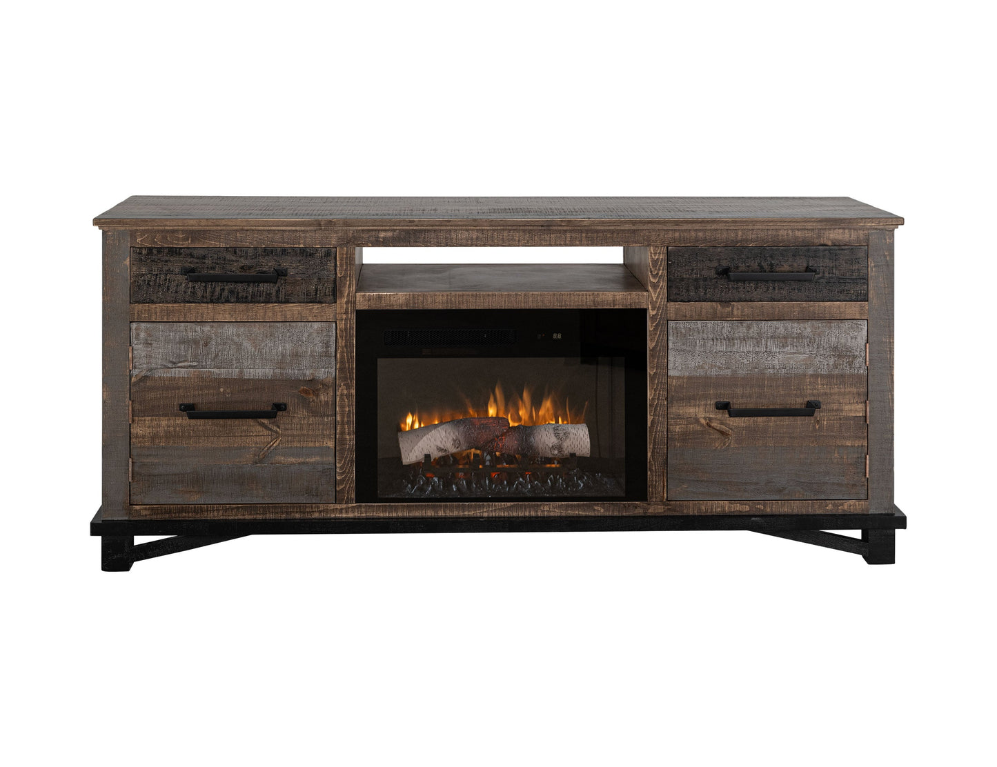 2 Drawer 2 Door Fireplace TV Stand 70" - Two Tone Gray & Brown