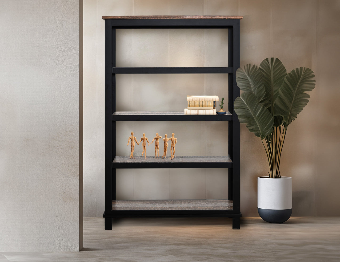 4 Shelves, Bookcase - Two Tone Gray & Brown