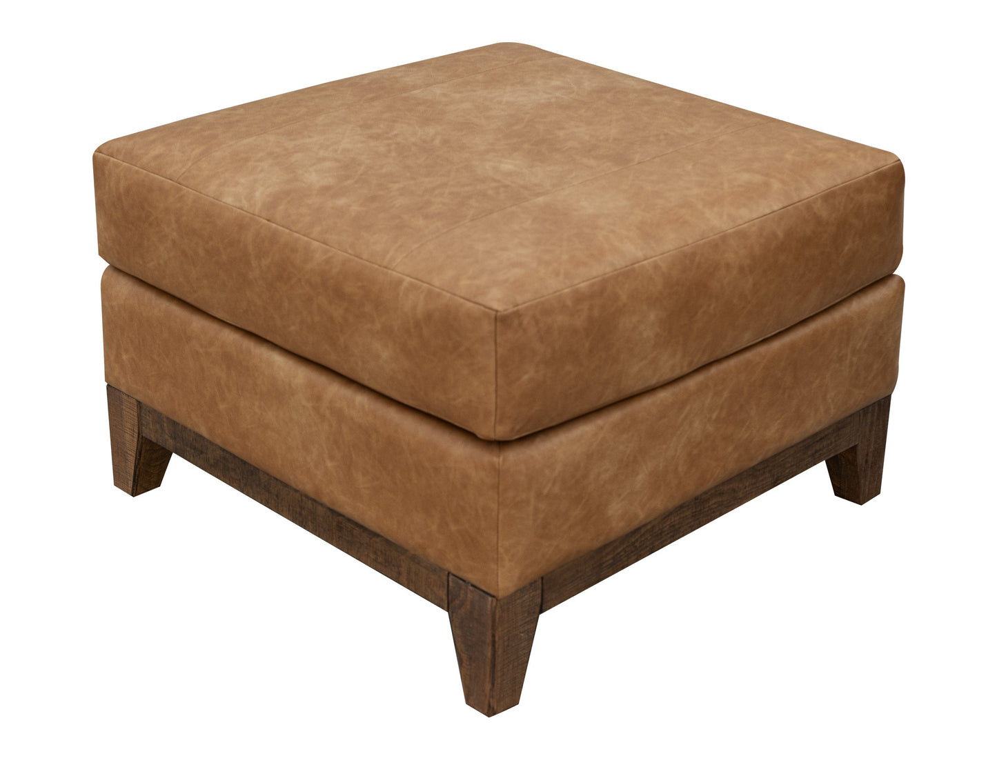 Wooden Frame & Base, Upholstered Square Ottoman - Camel