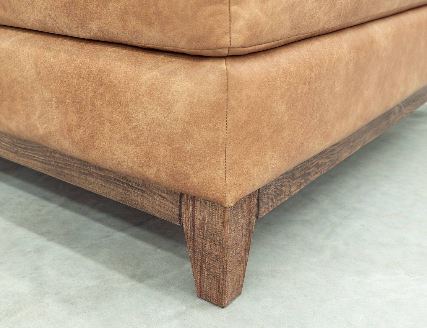 Wooden Frame & Base, Upholstered Square Ottoman - Camel