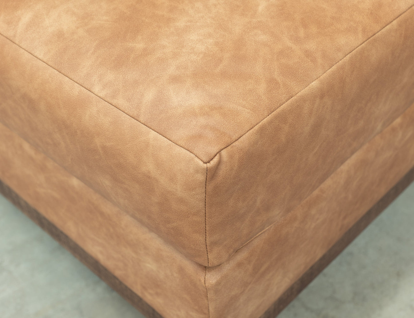 Wooden Frame & Base, Upholstered Square Ottoman - Camel