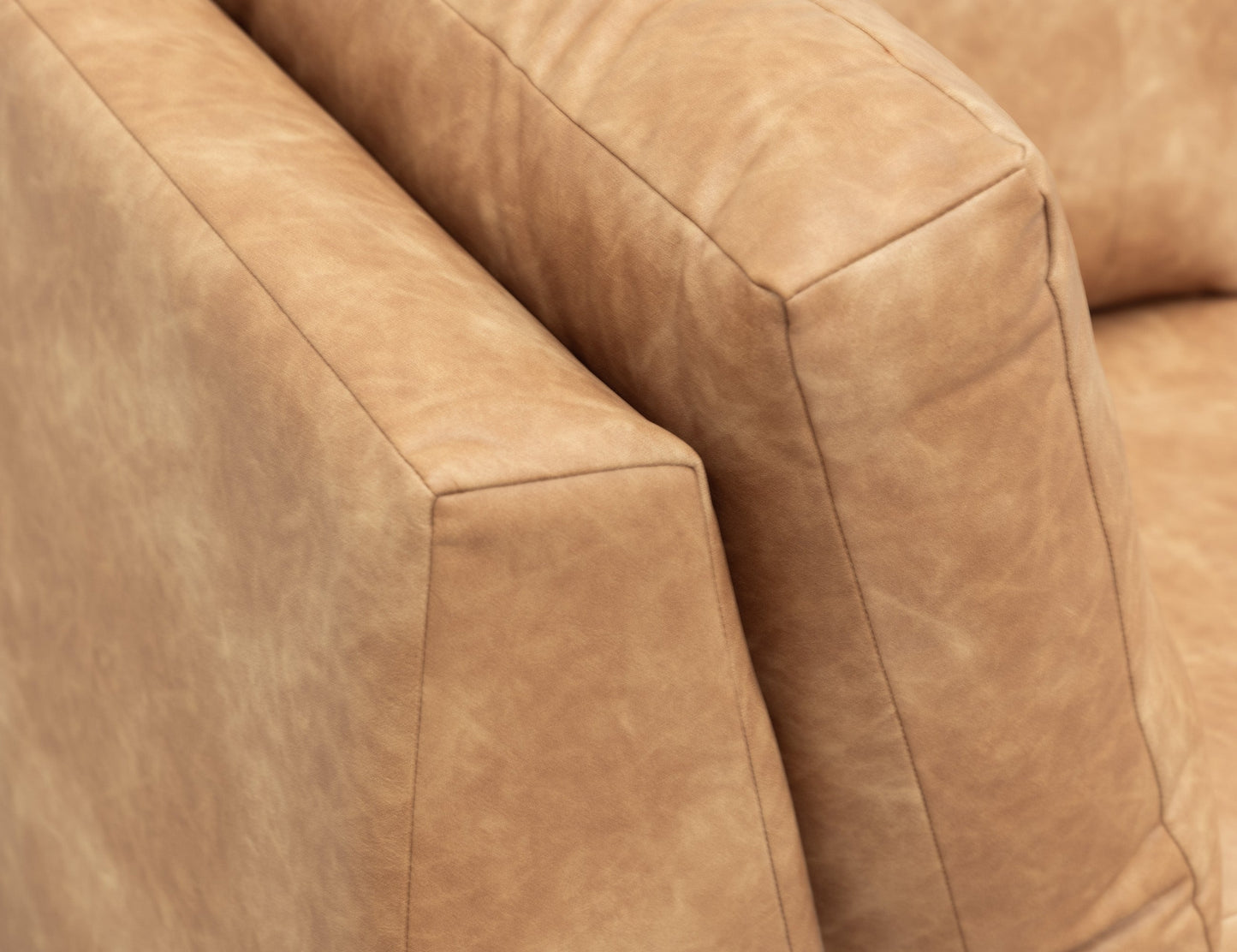 Wooden Frame & Base, Upholstered Square Ottoman - Camel