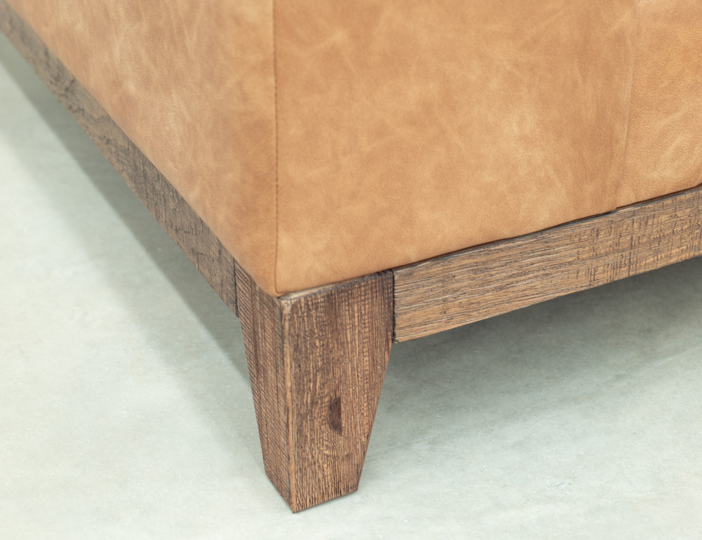 Wooden Frame & Base, Upholstered Square Ottoman - Camel