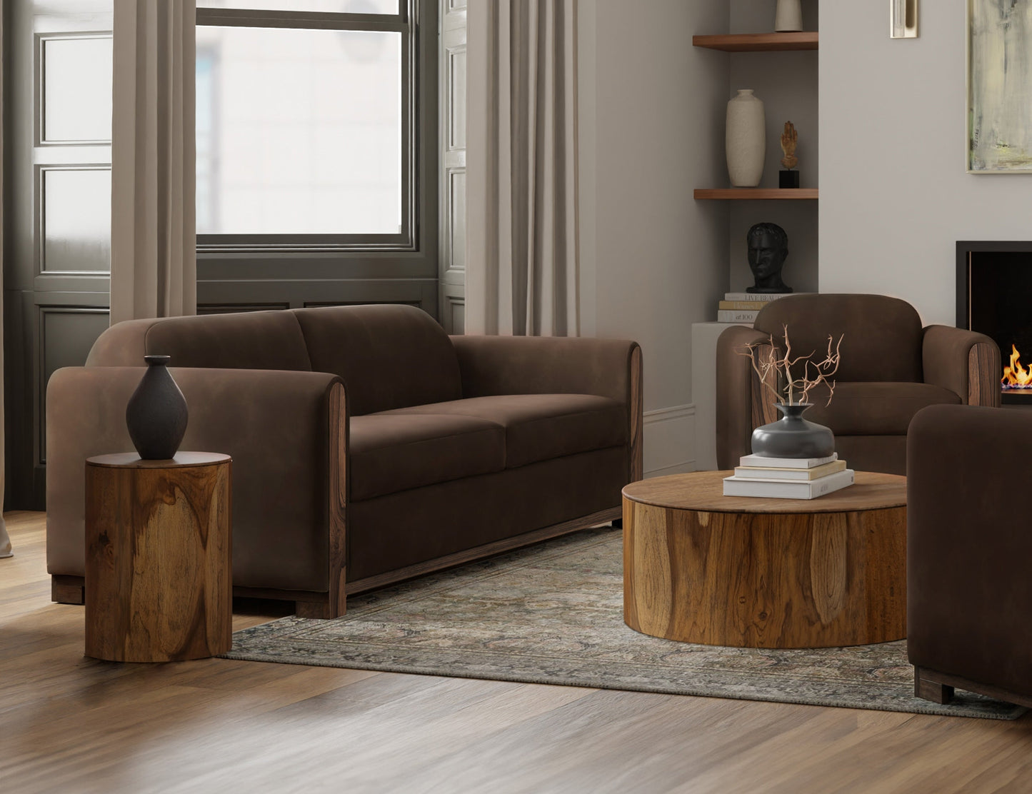 Wooden Frame & Base, Armchair - Chocolate Brown