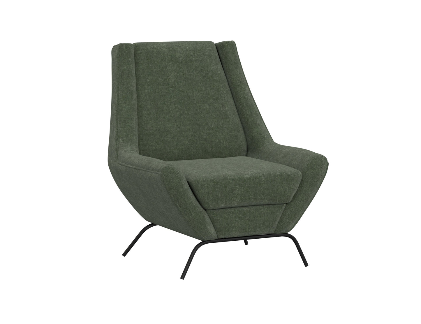 Wooden Frame & Metal Base, Armchair - Olive Green
