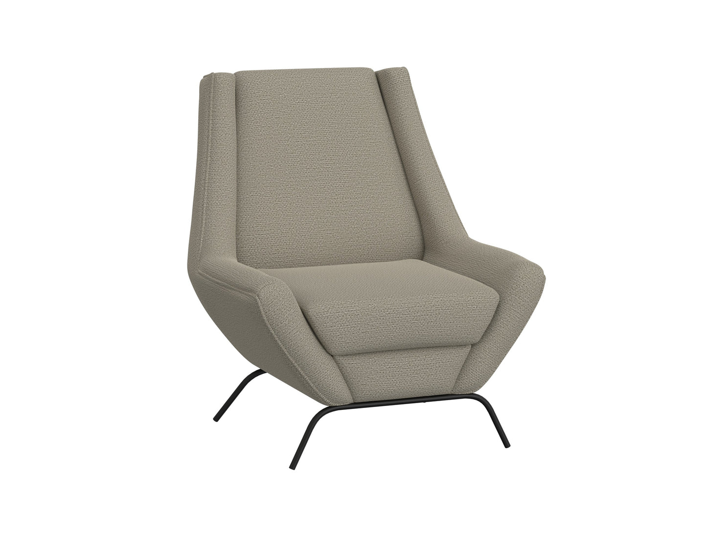 Wooden Frame & Metal Base, Almond Gray Fabric Armchair - Almond Gray