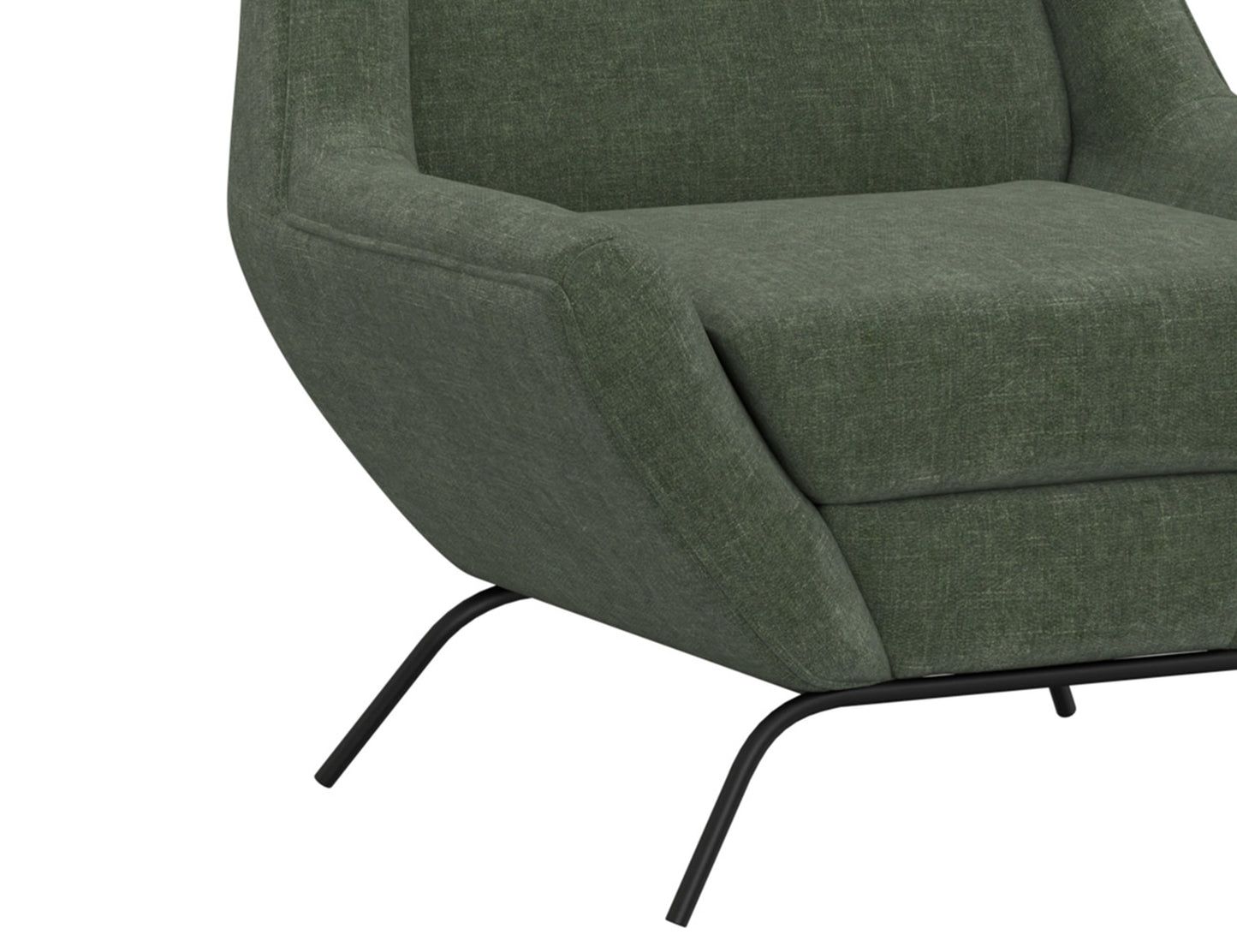 Wooden Frame & Metal Base, Armchair - Olive Green
