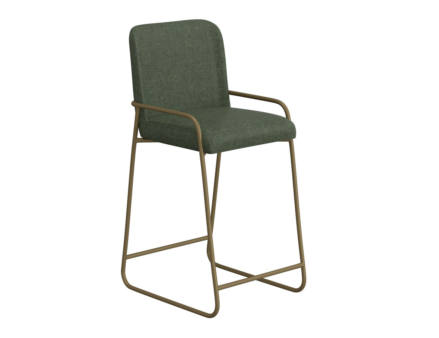 Wooden Frame & Metal Base, 30" Upholstered Barstool - Olive Green