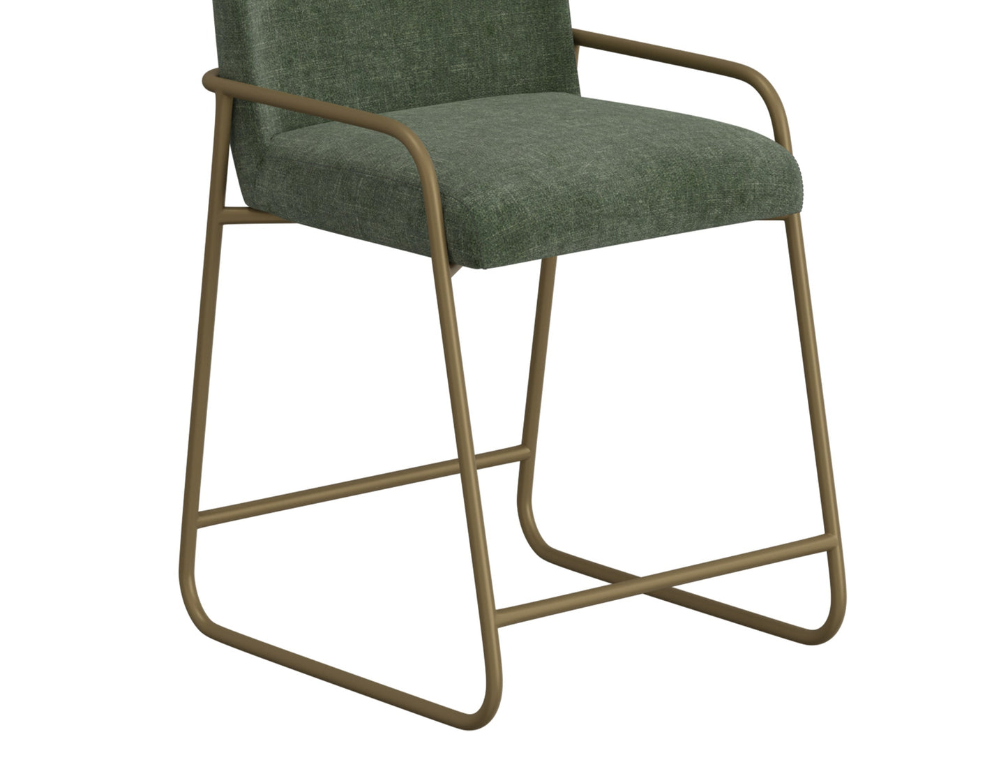 Wooden Frame & Metal Base, 30" Upholstered Barstool - Olive Green