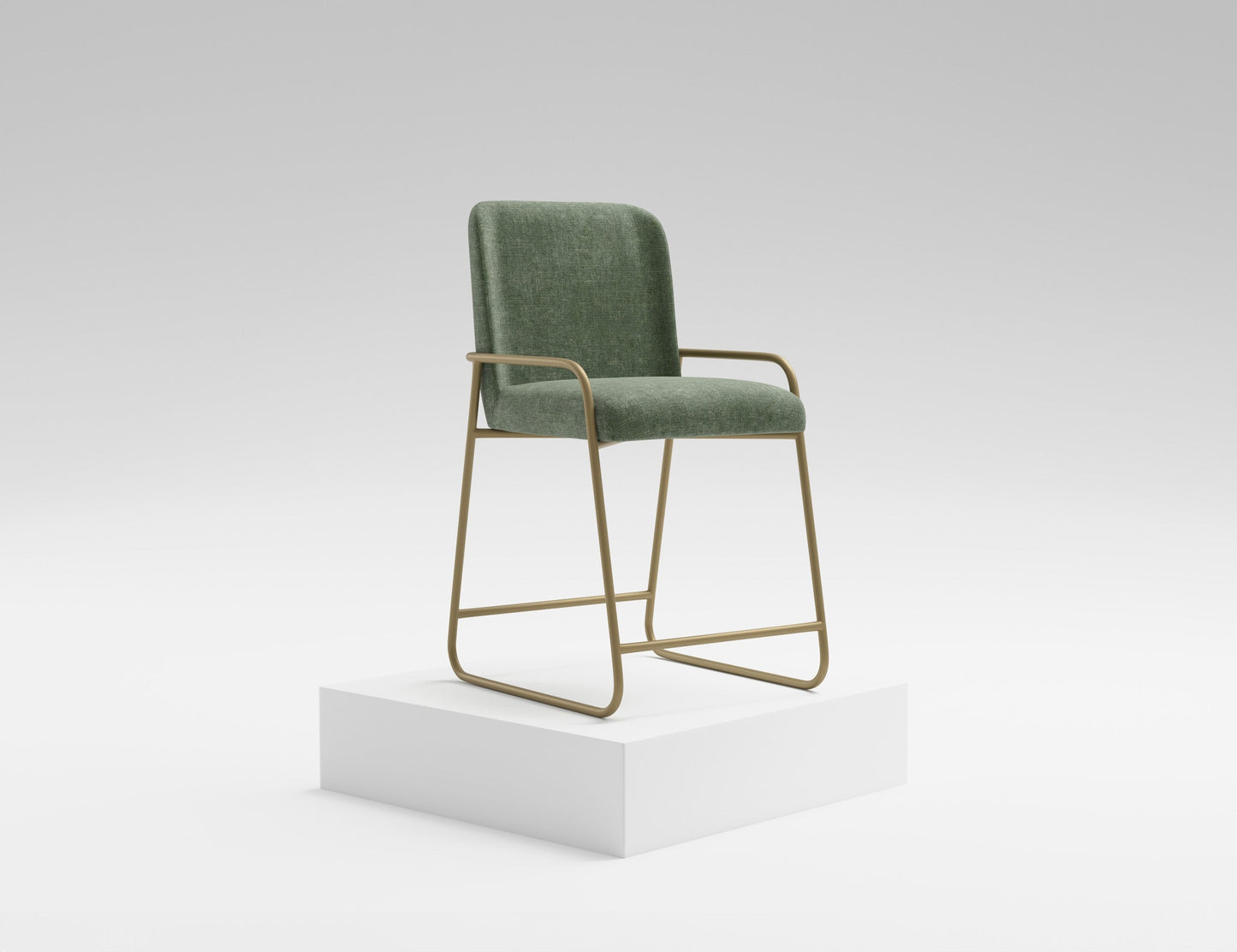 Wooden Frame & Metal Base, 24" Upholstered Barstool - Olive Green