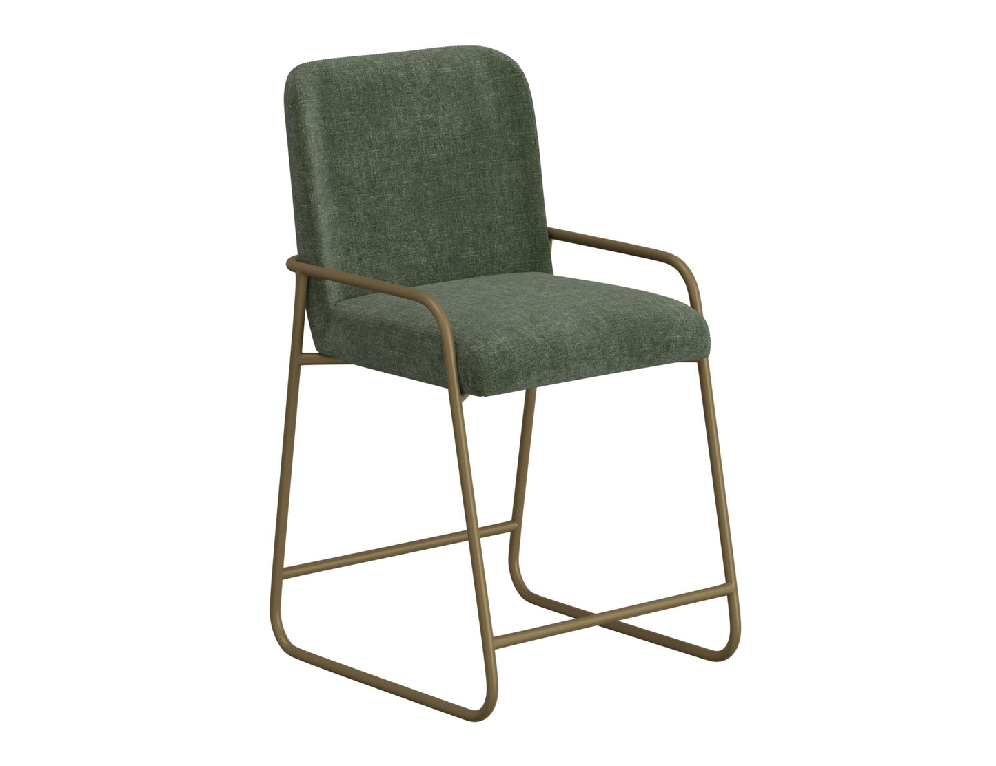 Wooden Frame & Metal Base, 24" Upholstered Barstool - Olive Green