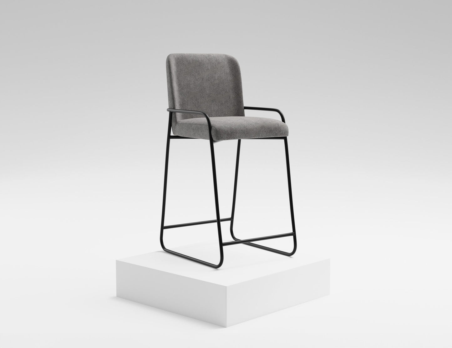 Wooden Frame & Metal Base, 30" Upholstered Barstool - Iron Gray