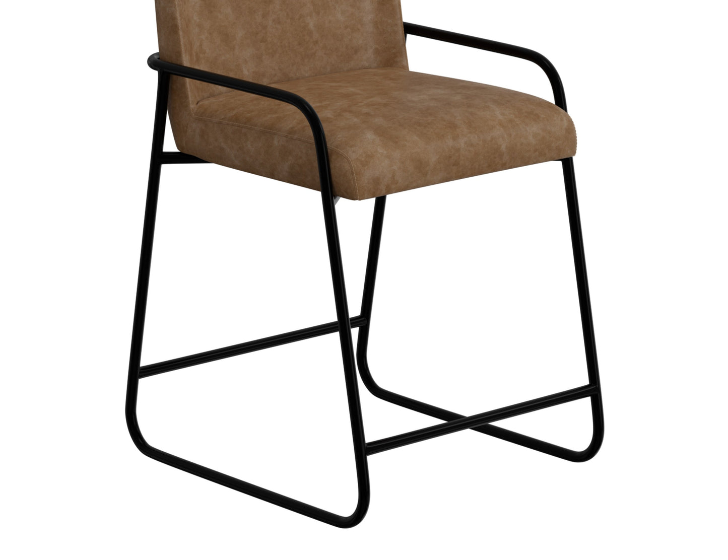 Wooden Frame & Metal Base, 30" Upholstered Barstool - Caramel Color