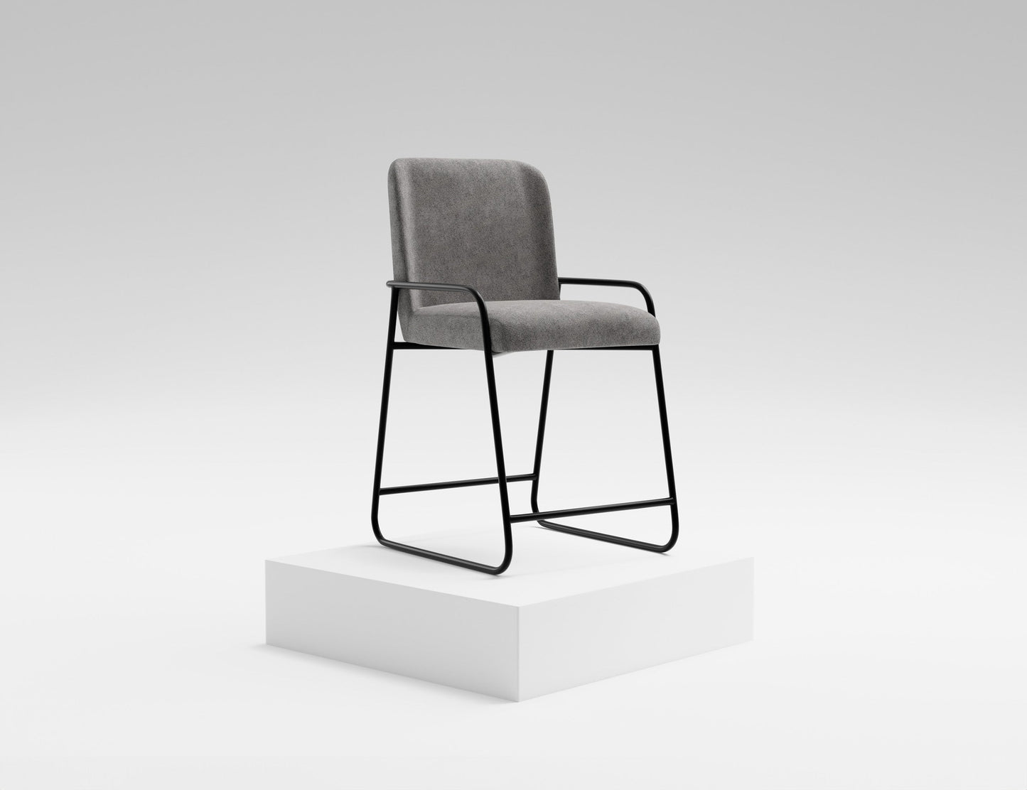 Wooden Frame & Metal Base, 24" Upholstered Barstool - Iron Gray