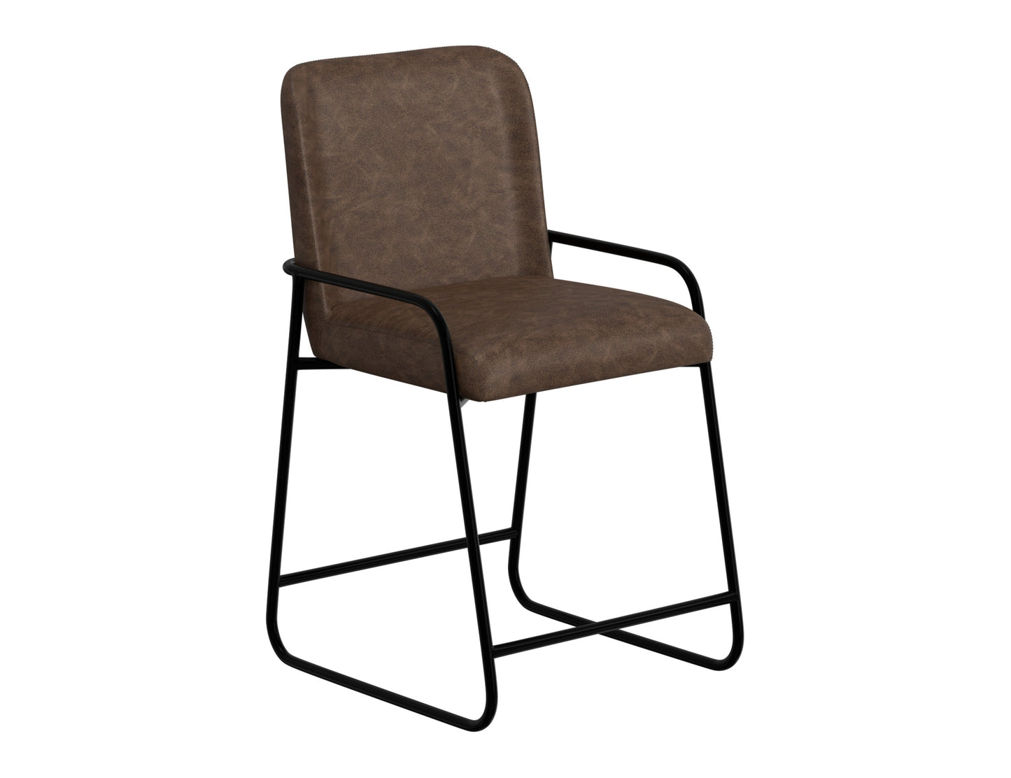 Wooden Frame & Metal Base, 24" Upholstered Barstool - Chocolate Brown