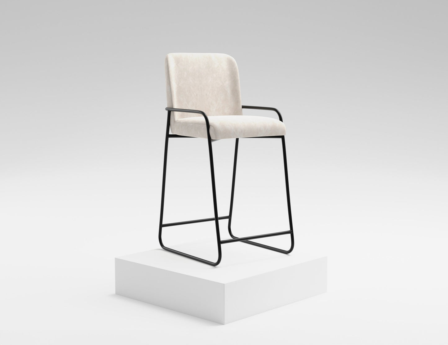 Wooden Frame & Metal Base 30" Upholstered Barstool - Ivory