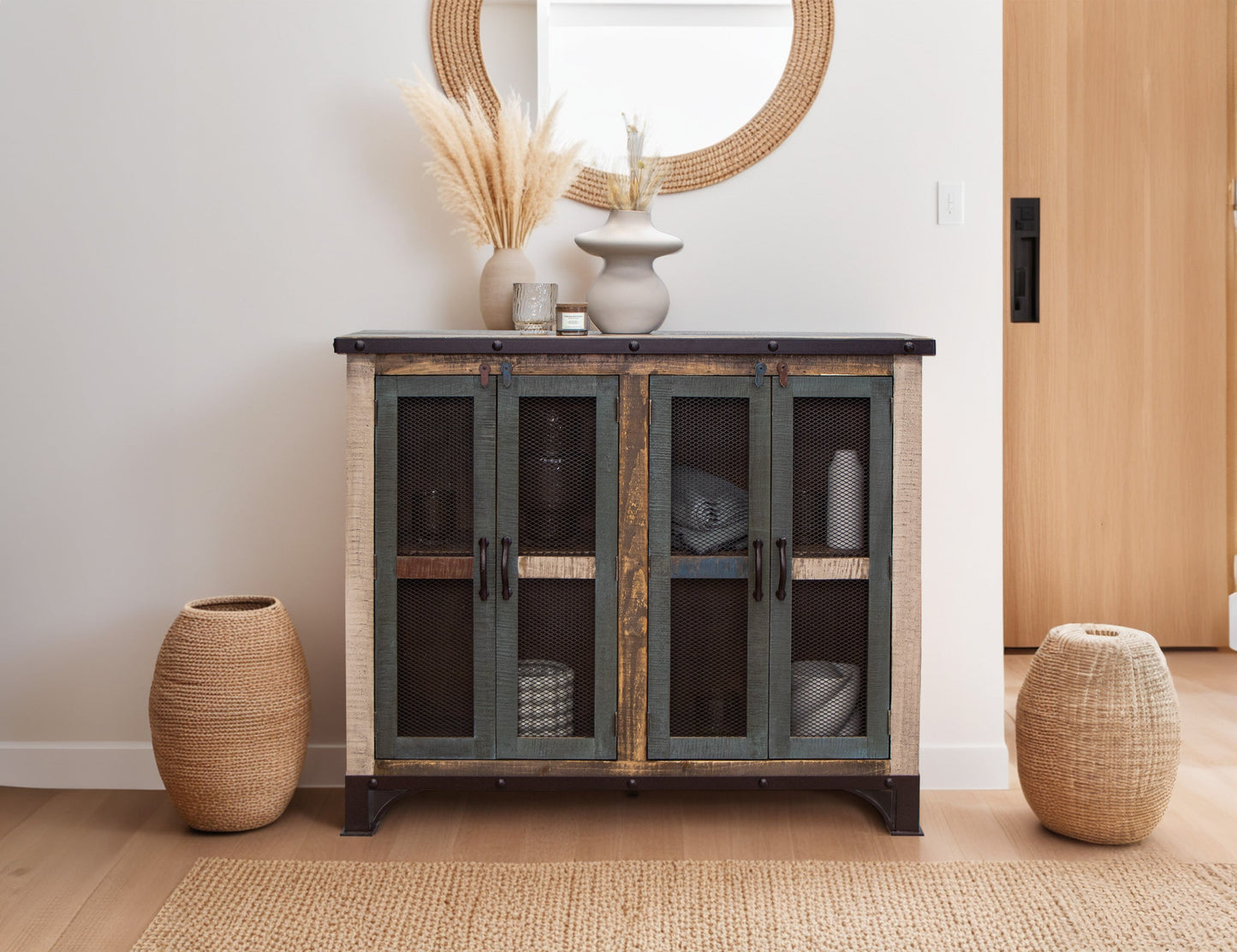 4 Iron Mesh Door 48" Console - Multicolor