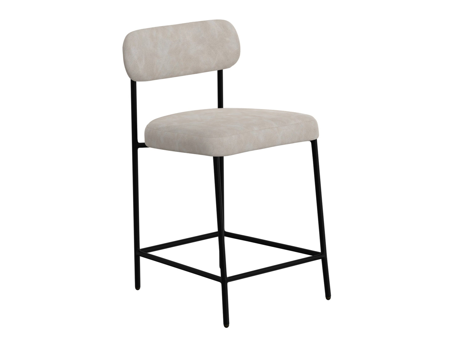 Wooden Frame & Metal Base, 24" Upholstered Barstool - Ivory