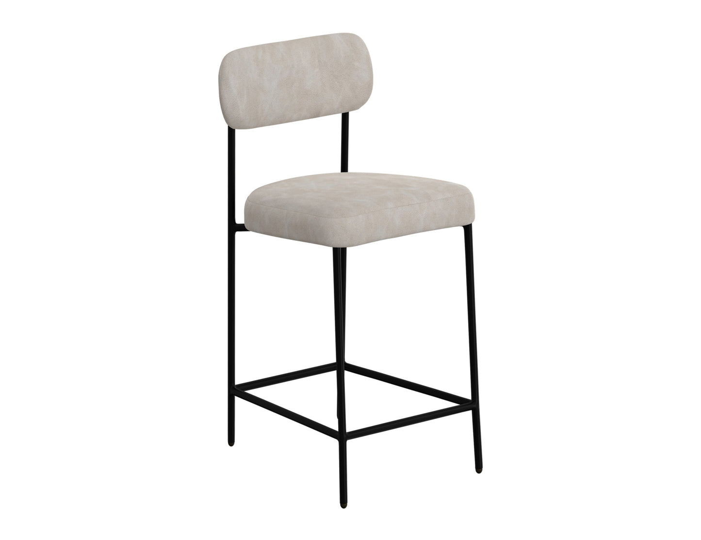 Wooden Frame & Metal Base, 30" Upholstered Barstool - Ivory