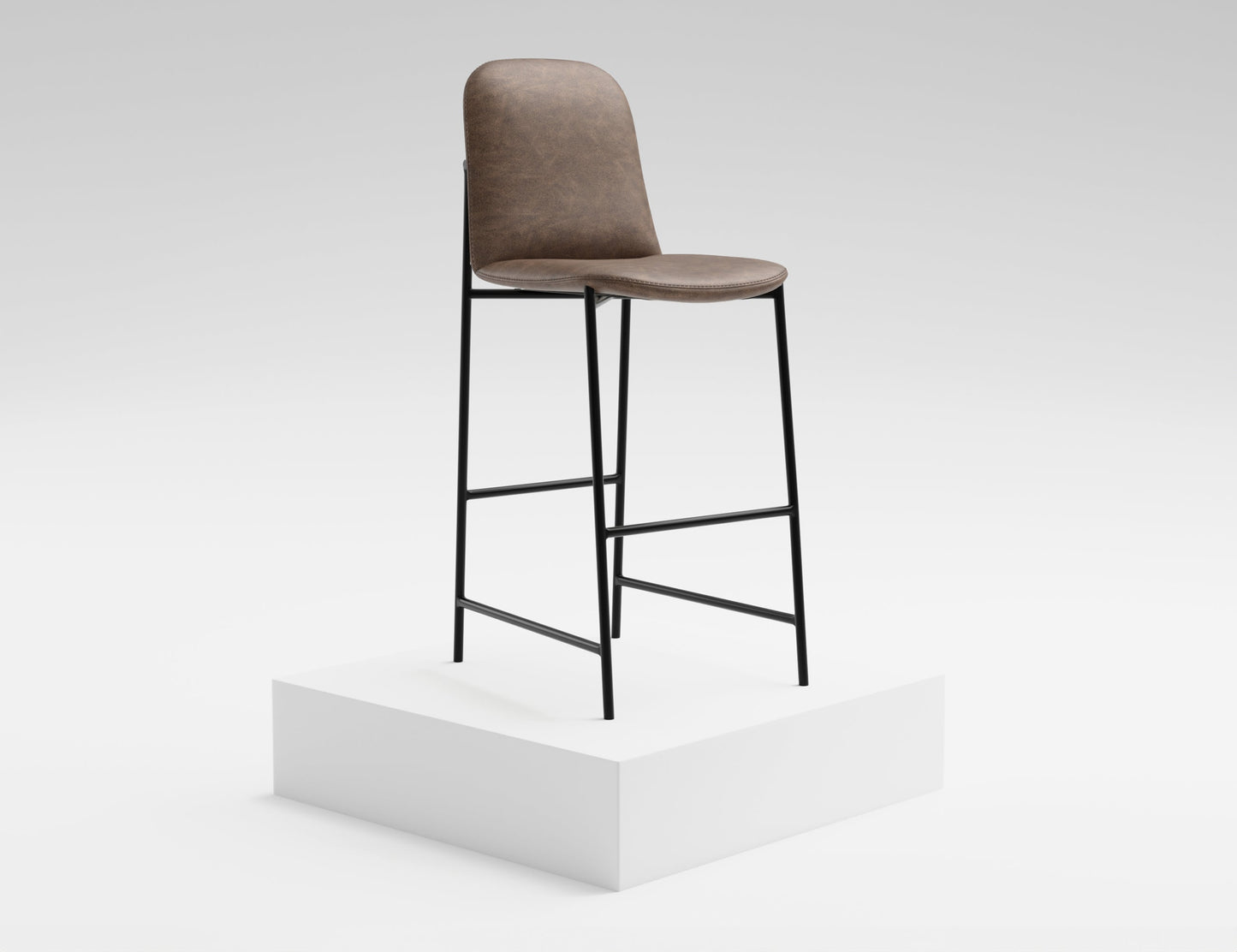 Wooden Frame & Metal Base, 30" Upholstered Barstool - Chocolate Brown