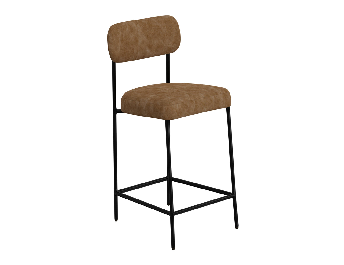 Wooden Frame & Metal Base, 30" Upholstered Barstool - Caramel Color