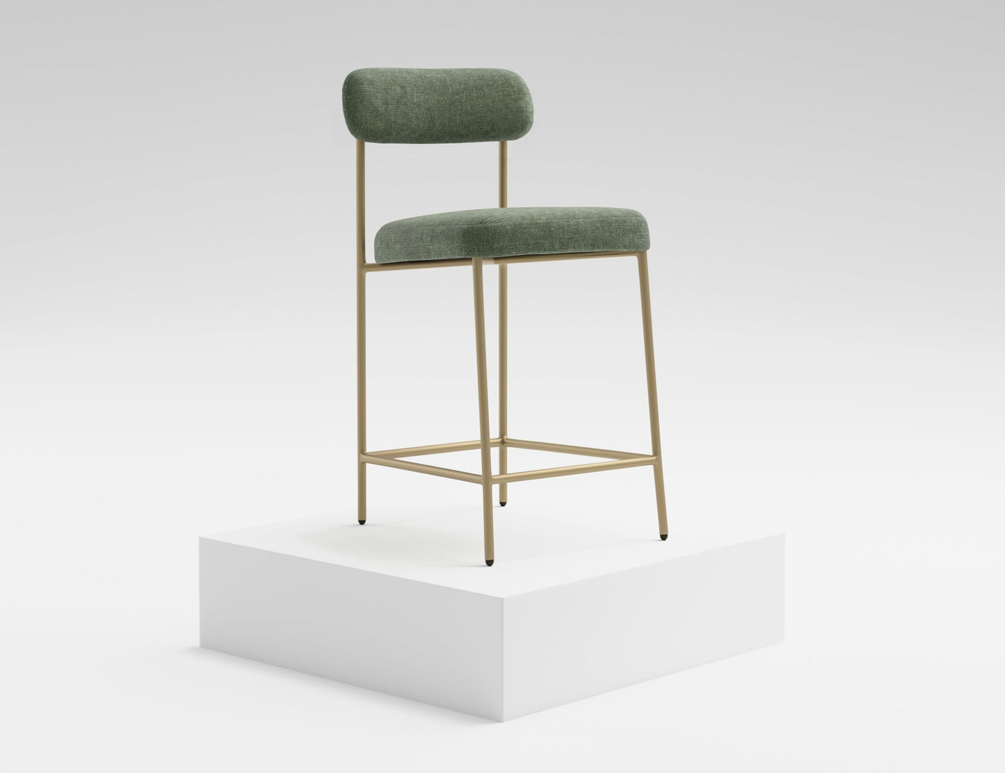 Wooden Frame & Metal Base, 30" Upholstered Barstool - Olive Green