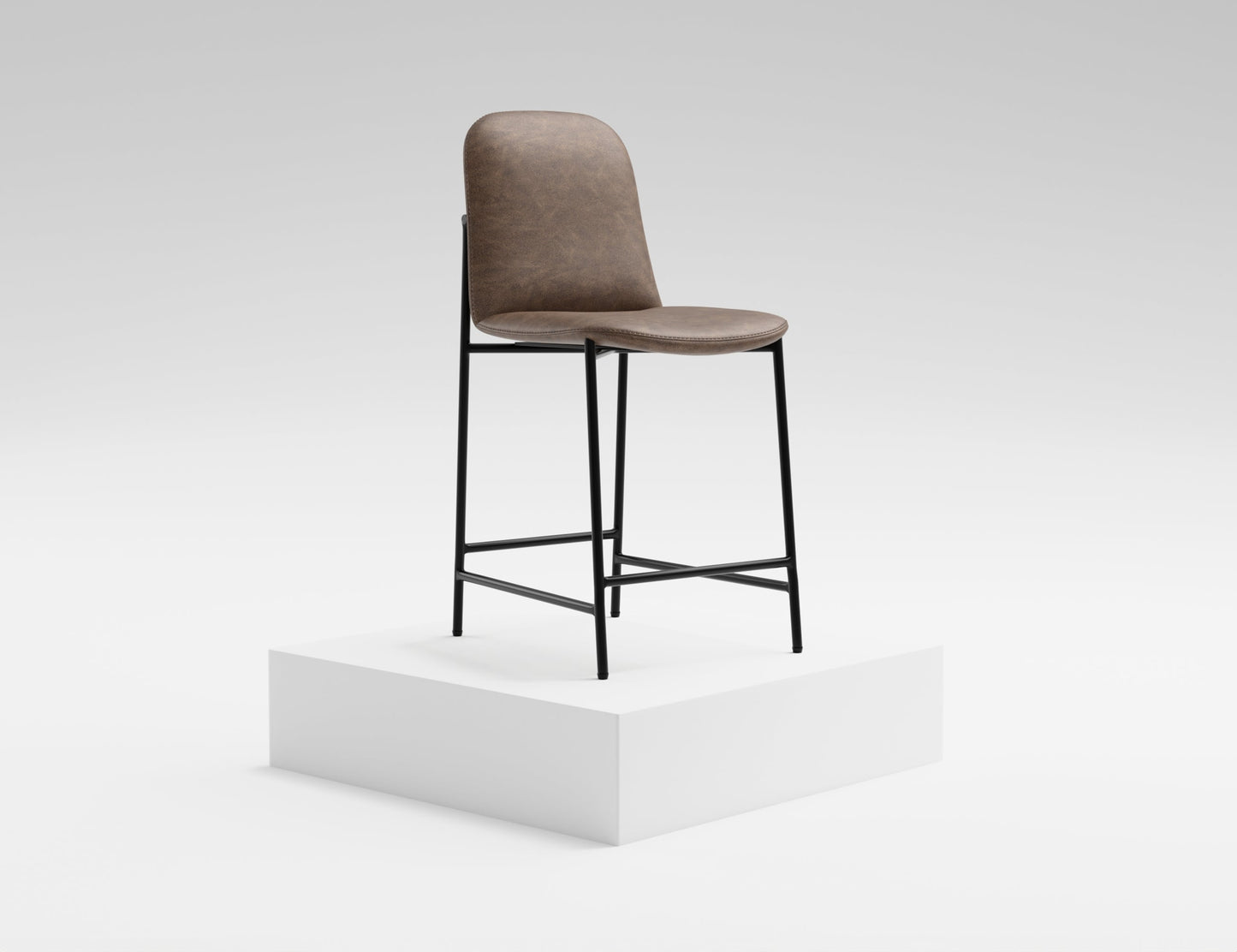 Wooden Frame & Metal Base, 24" Upholstered Barstool - Chocolate Brown