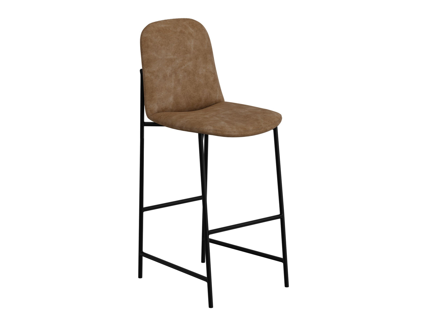 Wooden Frame & Metal Base, 30" Upholstered Barstool - Caramel Color