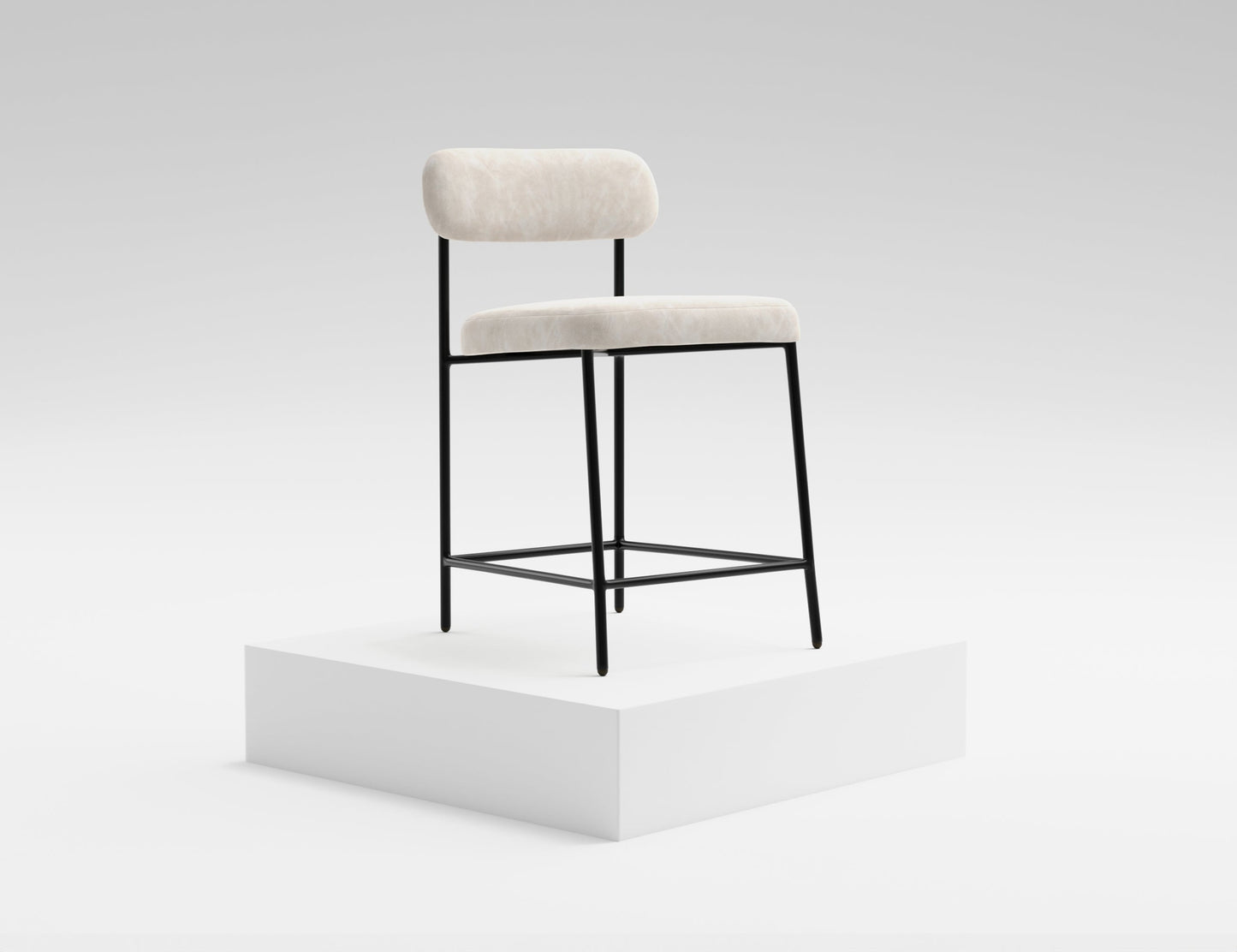 Wooden Frame & Metal Base, 24" Upholstered Barstool - Ivory