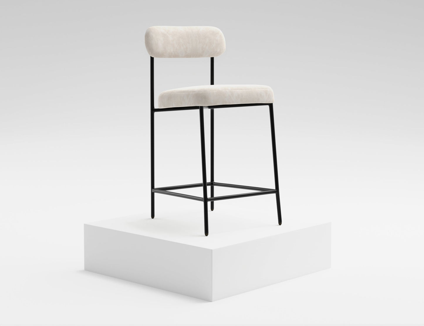 Wooden Frame & Metal Base, 30" Upholstered Barstool - Ivory