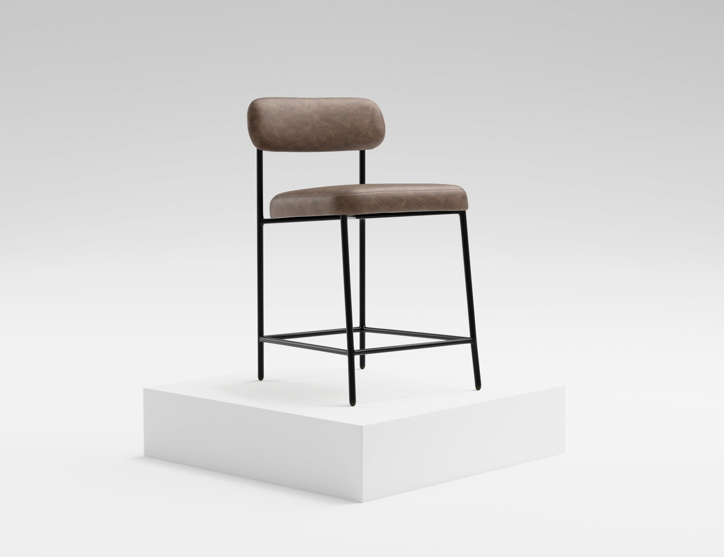 Wooden Frame & Metal Base, 24" Upholstered Barstool - Chocolate Brown