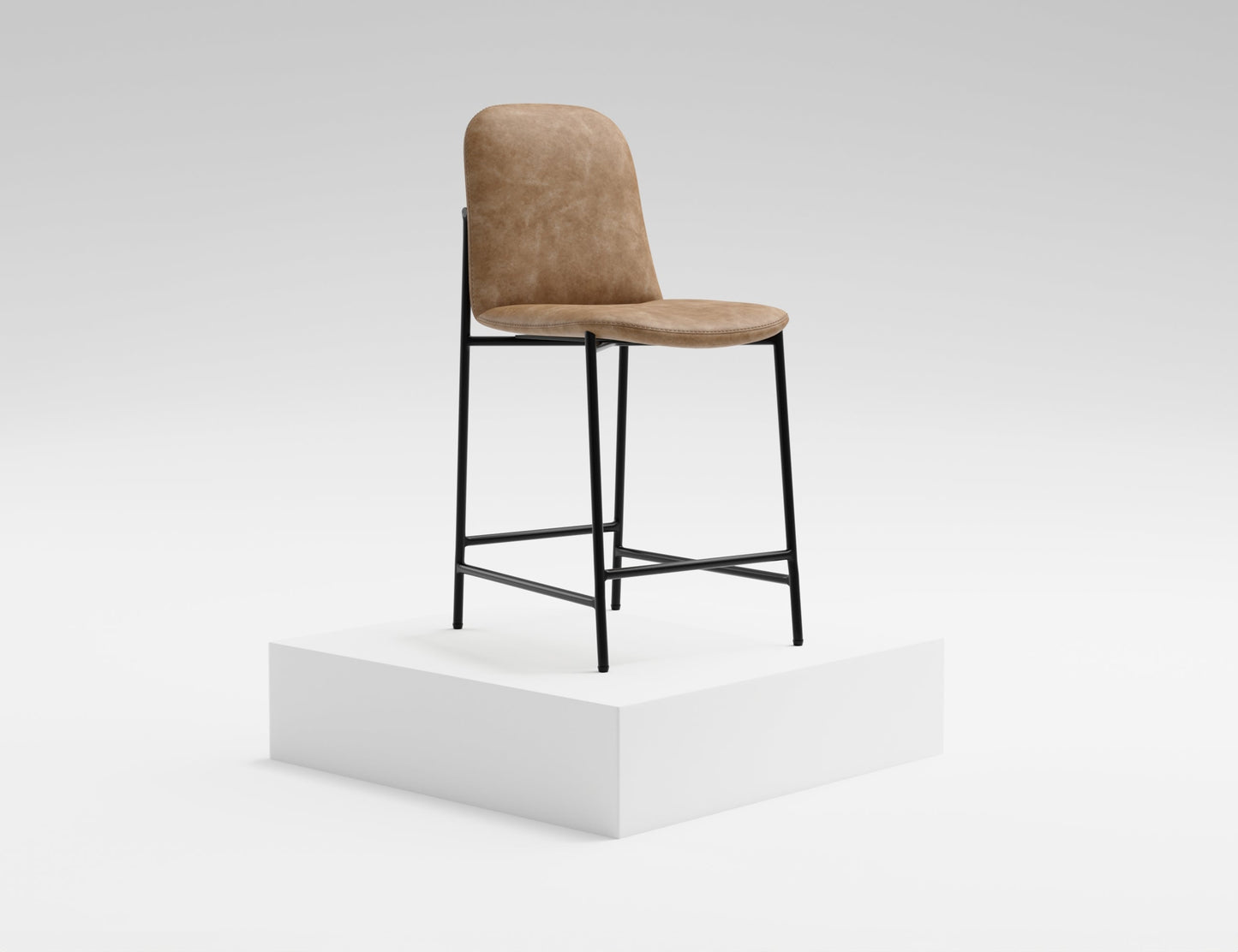 Wooden Frame & Metal Base, 24" Upholstered Barstool - Caramel Color
