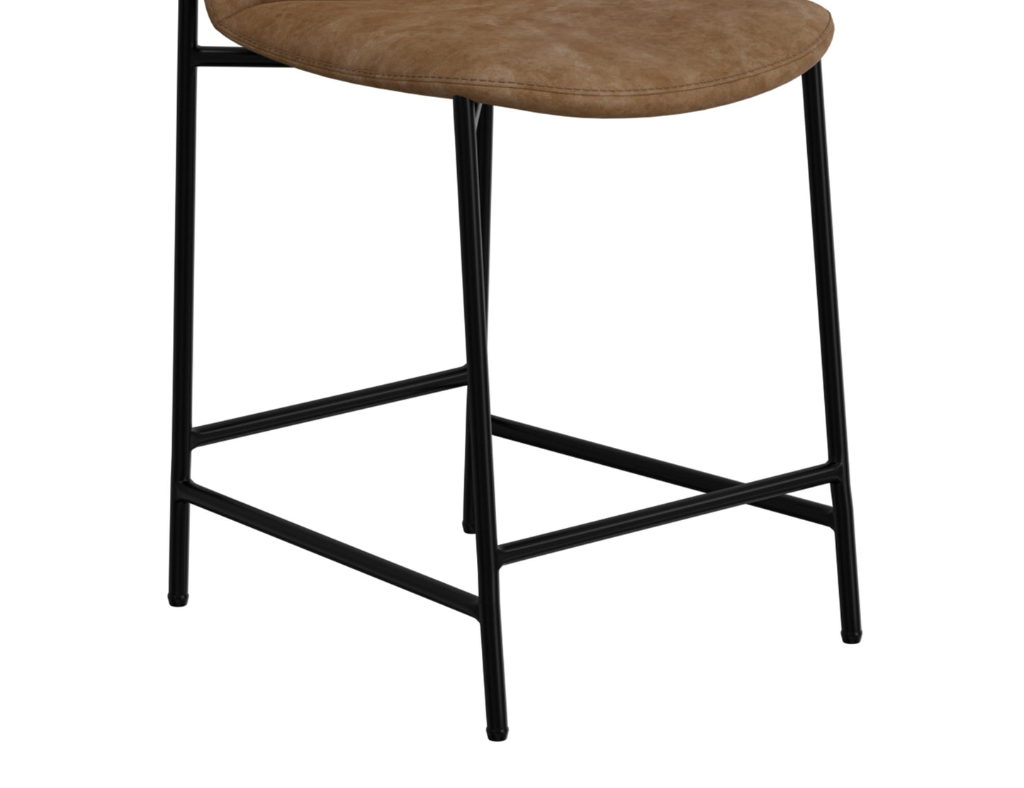 Wooden Frame & Metal Base, 24" Upholstered Barstool - Caramel Color