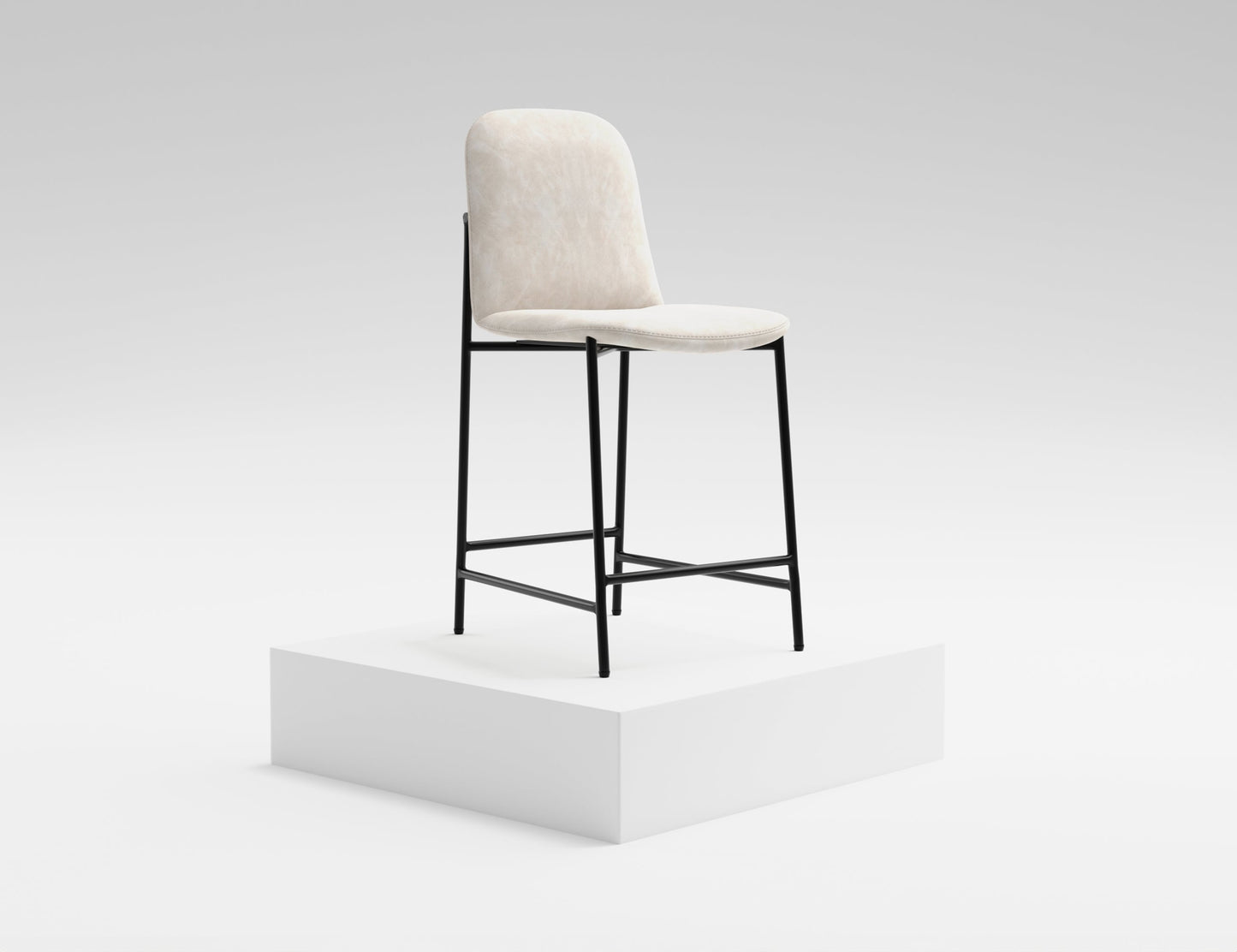 Wooden Frame & Metal Base, 24" Upholstered Barstool - Ivory