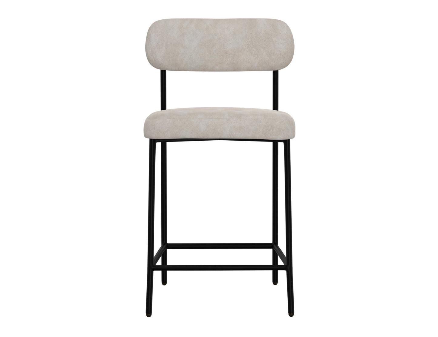 Wooden Frame & Metal Base, 24" Upholstered Barstool - Ivory