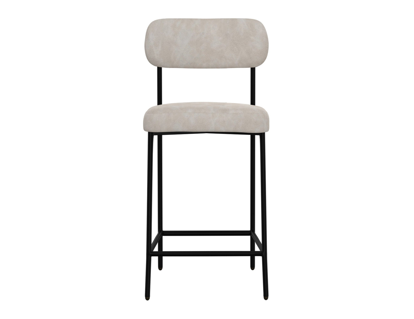 Wooden Frame & Metal Base, 30" Upholstered Barstool - Ivory