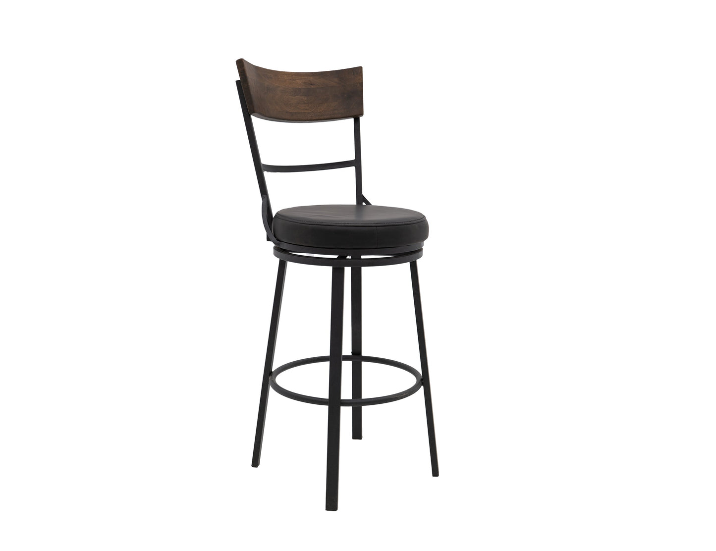 Wooden Frame & Metal Base, 30" Upholstered Barstool - Licorice Black