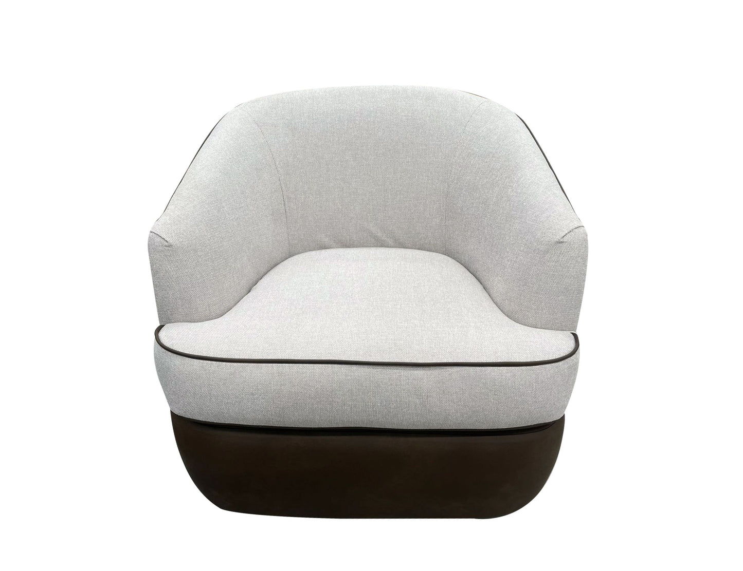 Bicolor Fabric, Wooden Frame & Metal Base, 360 Degree, Armchair - Walnut Brown