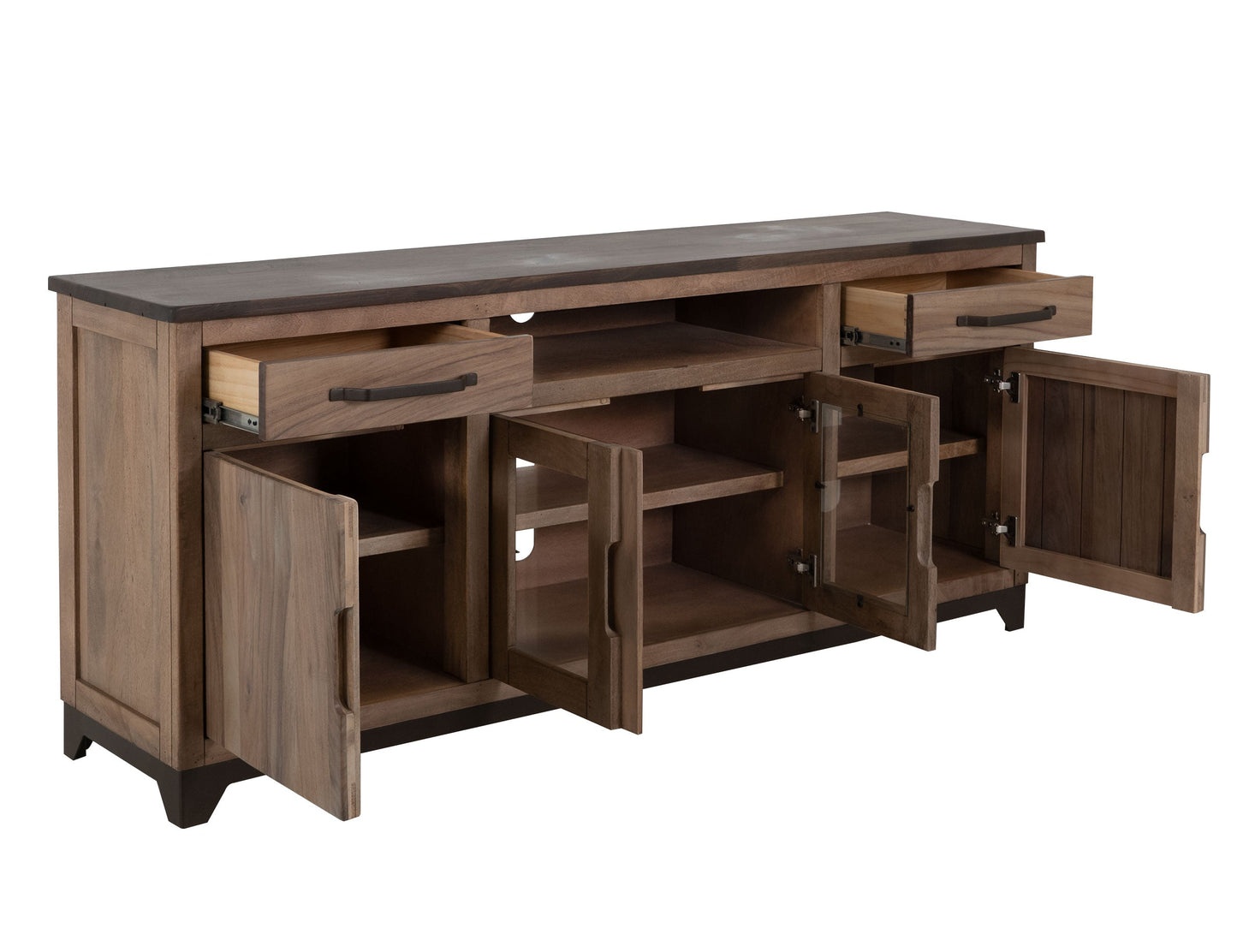 2 Drawer, 2 Door, 2 Glass Door, Stand 70" - Rich Brown