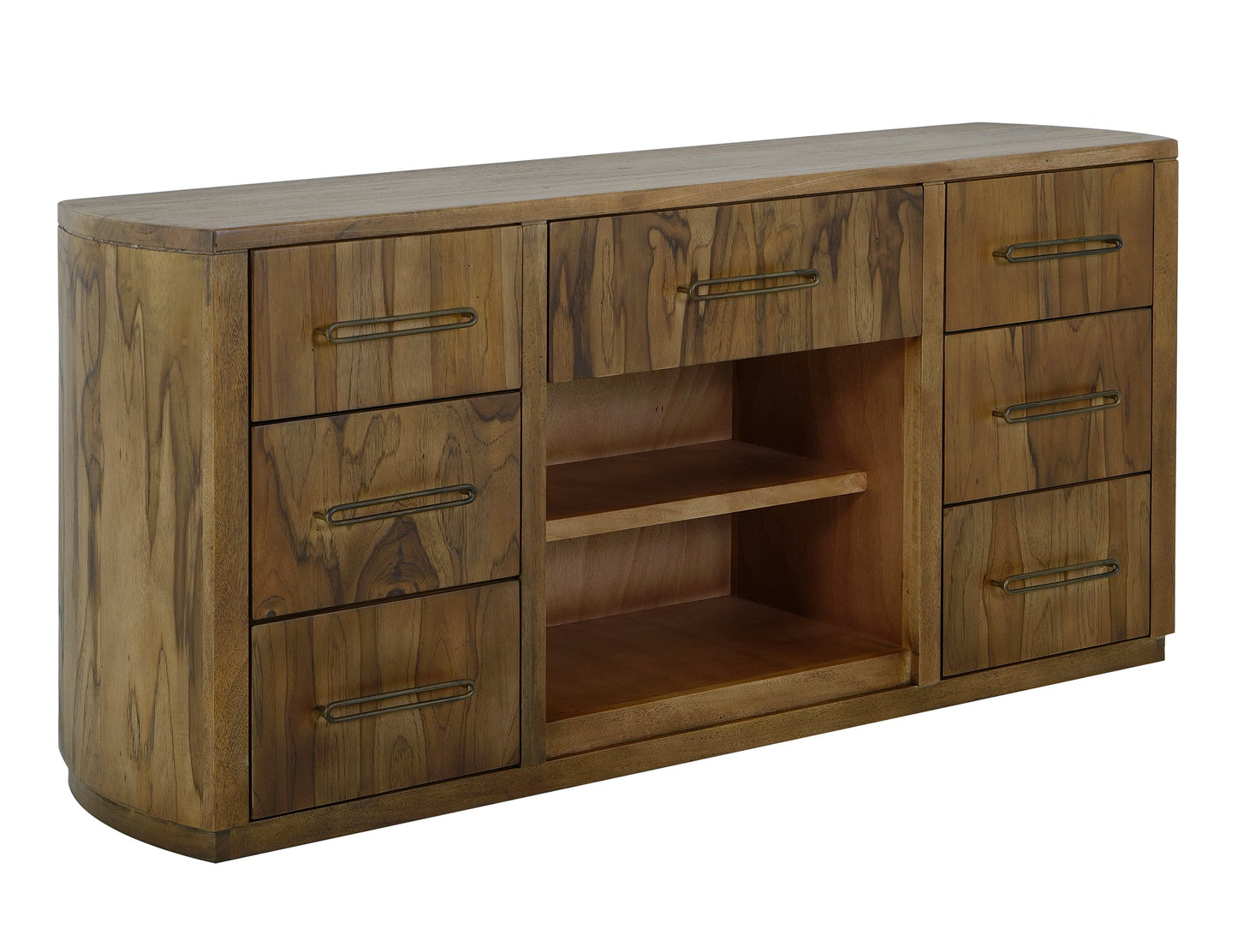 7 drawer, 1 Shelf, Console - Barrel Brown