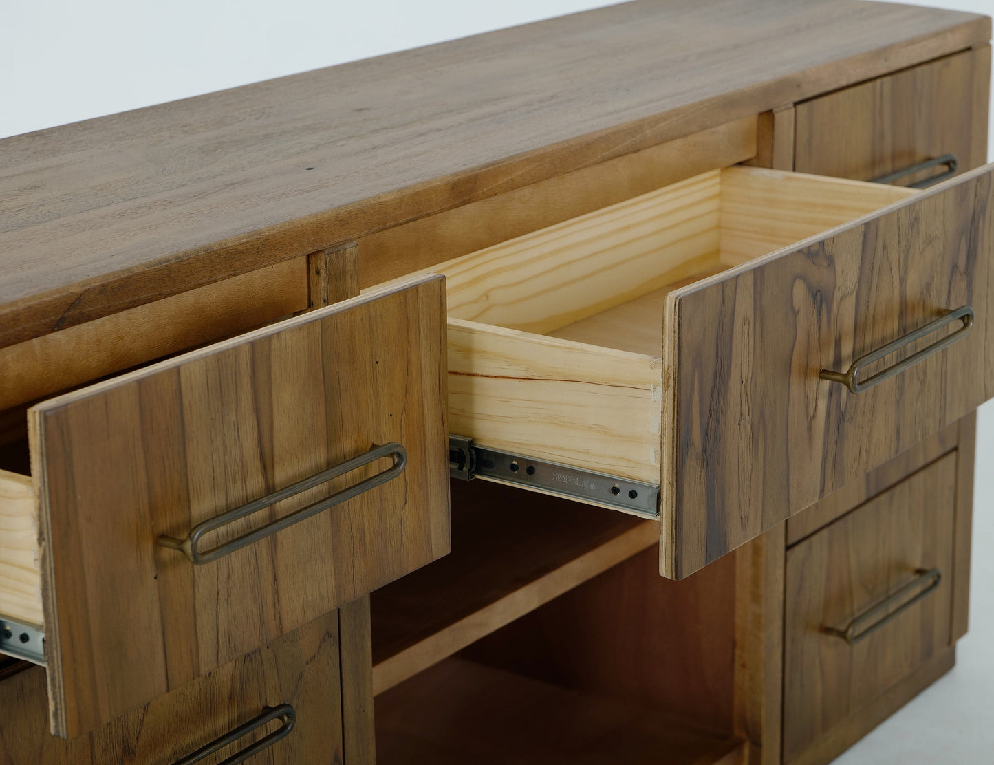 7 drawer, 1 Shelf, Console - Barrel Brown