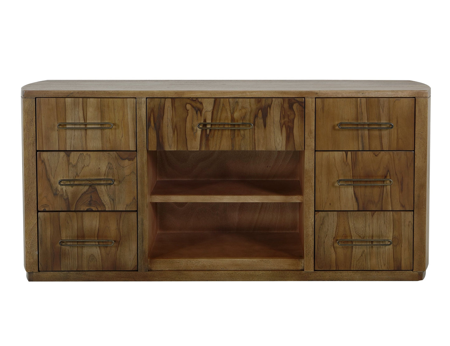 7 drawer, 1 Shelf, Console - Barrel Brown