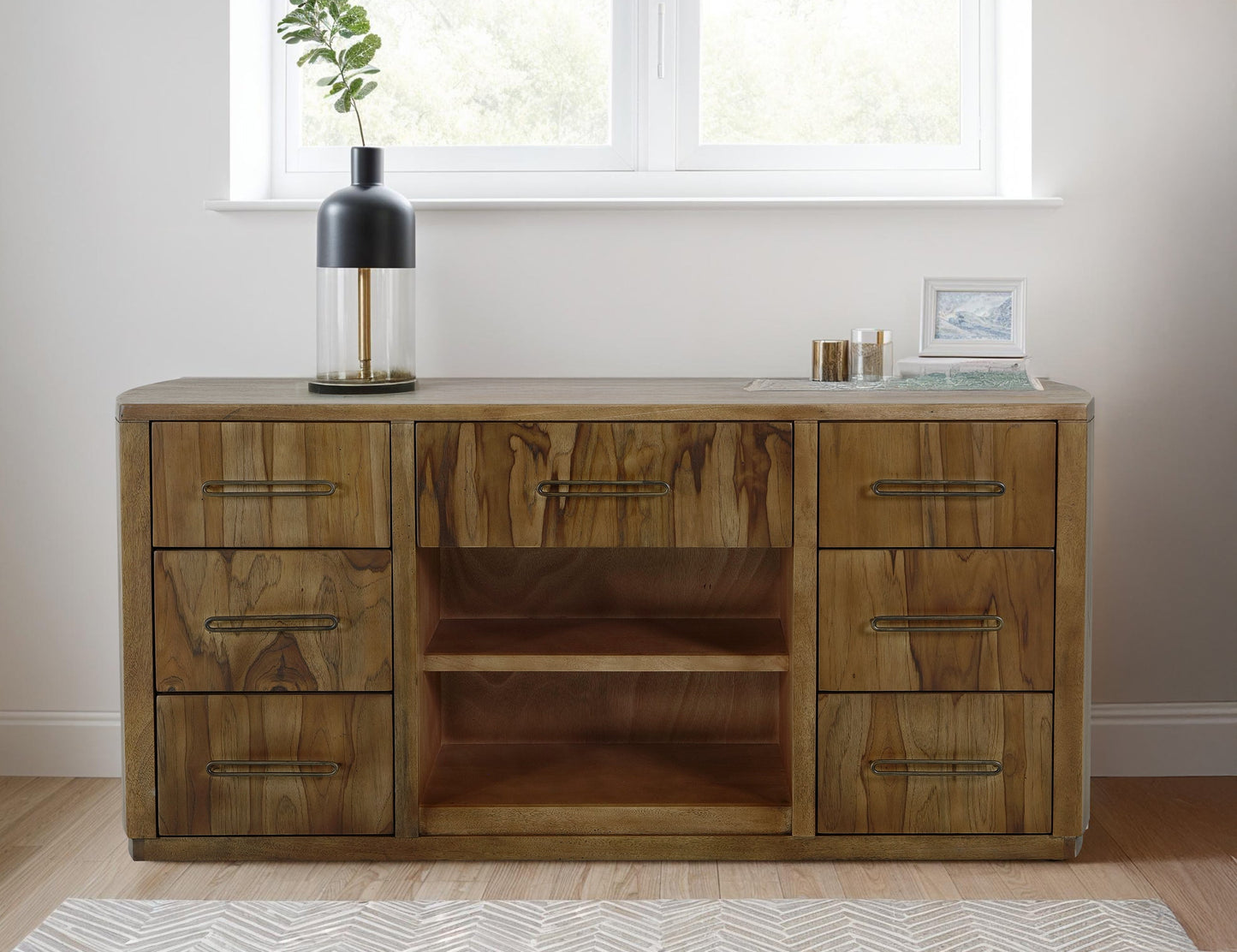 7 drawer, 1 Shelf, Console - Barrel Brown