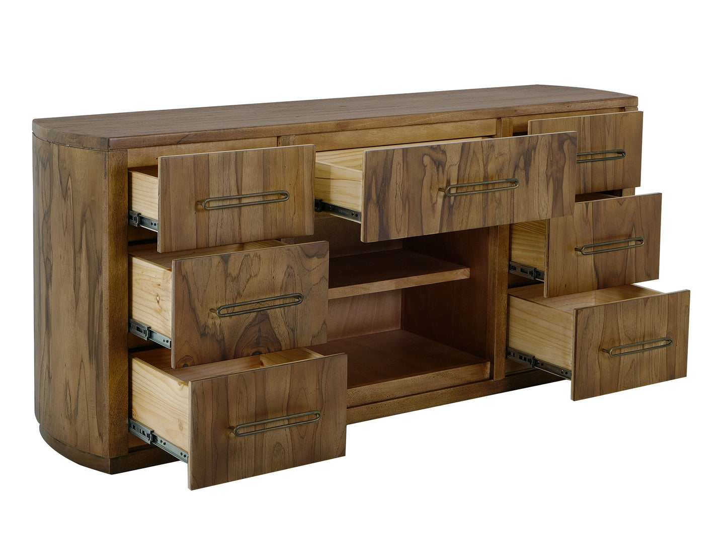 7 drawer, 1 Shelf, Console - Barrel Brown
