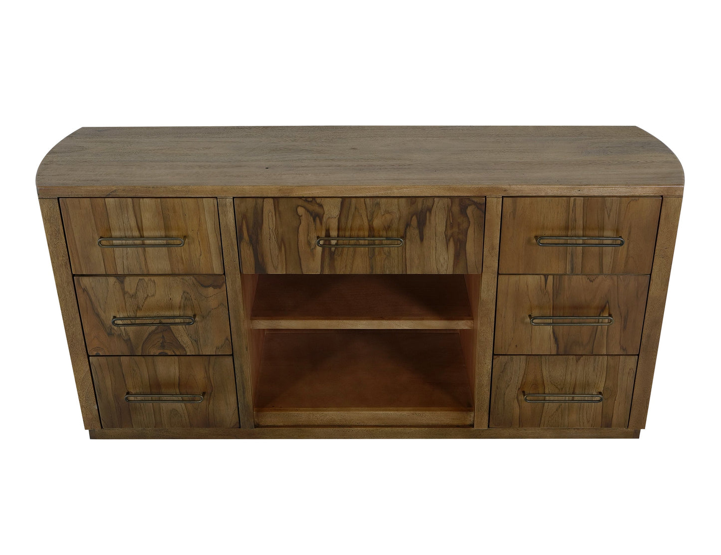 7 drawer, 1 Shelf, Console - Barrel Brown