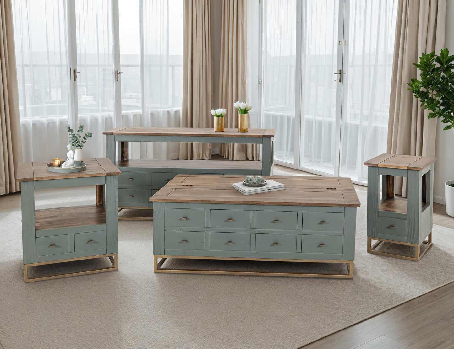 1 Drawer, 1 Shelf, Chairside Table - Forest Green