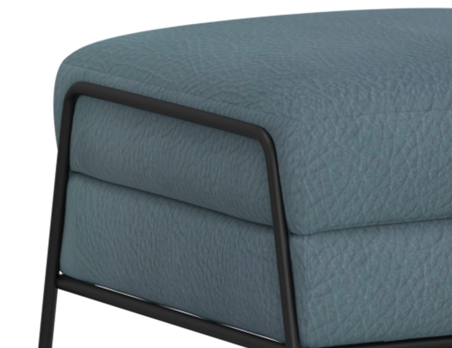 Wooden Frame & Metal Base, Footstool, Ottoman - Slate Blue