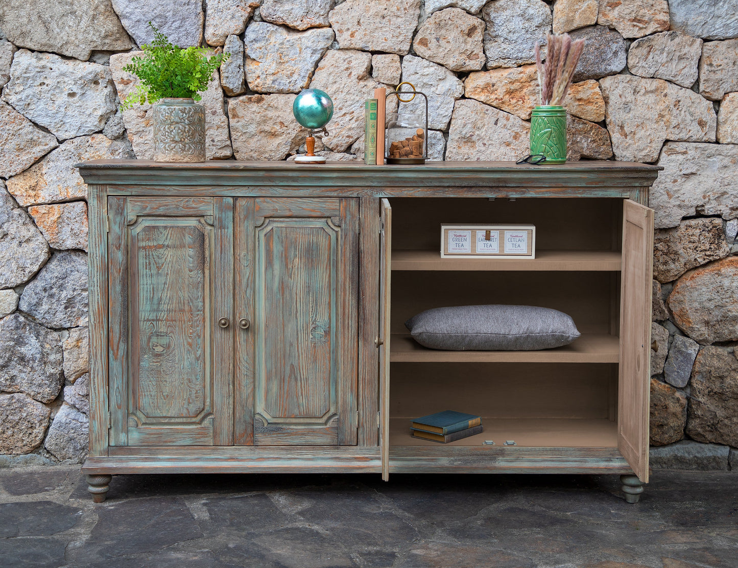 4 Doors Console - Aged Green