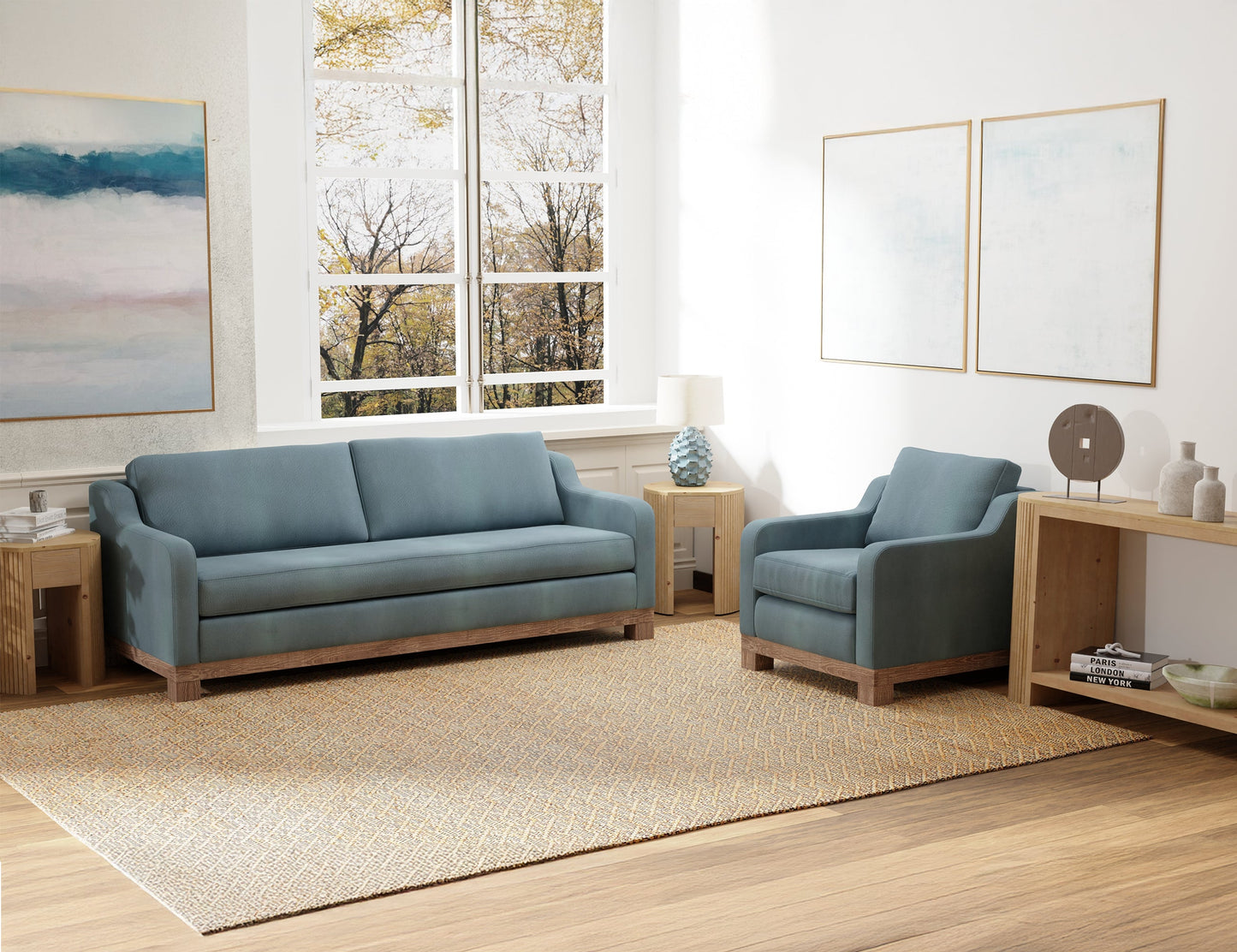 Wooden Frame & Base, Loveseat - Slate Blue